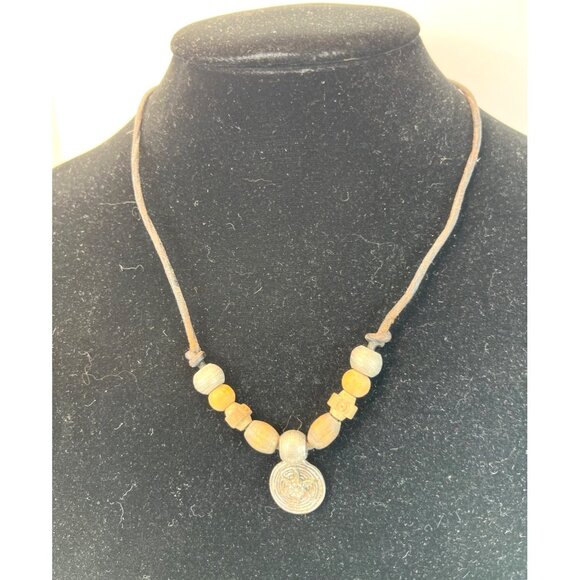 Handmade Bohemian Style Wood & Metal Beaded Necklace With Adjustable Chain A464 - Picture 2 of 6